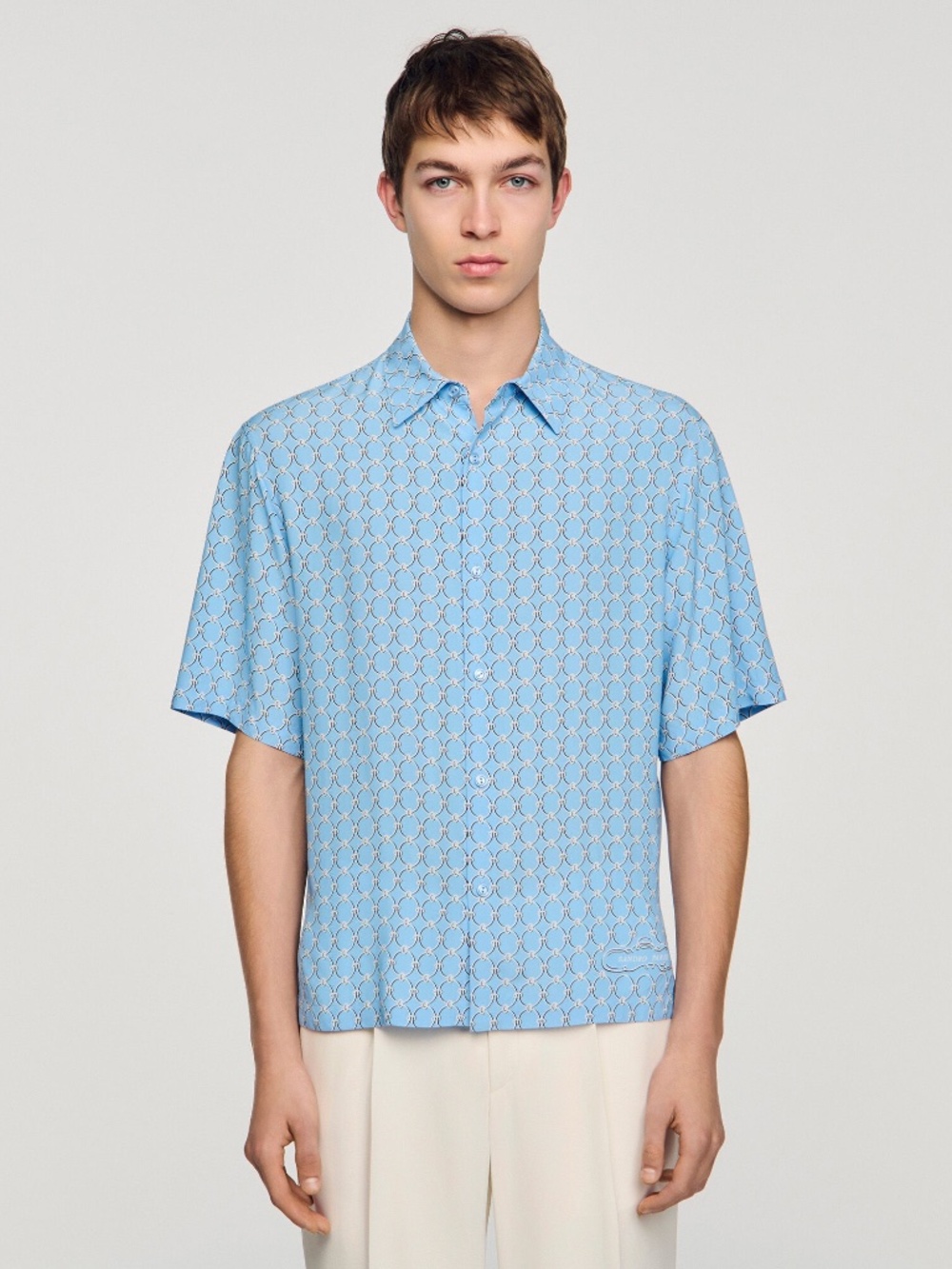 Sandro Paris Blue Chain Print Loose Fit Shirt Men’s M NWT